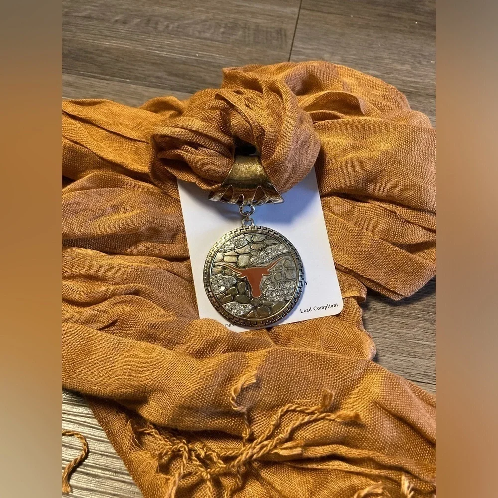 Sandol Texas State Longhorns Rhinstone Pendant Fringe Scarf